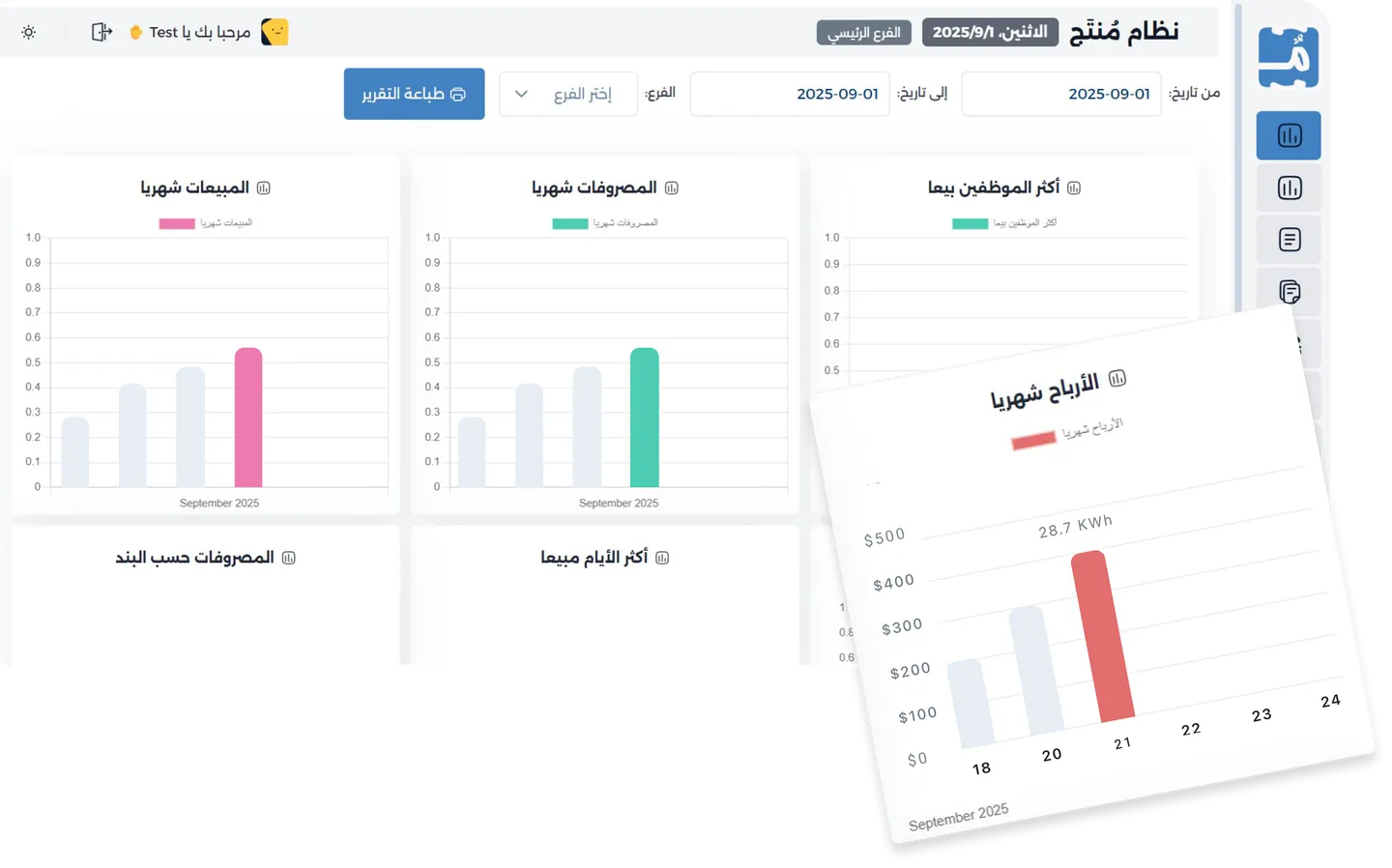 تقارير المبيعات والمصروفات والأرباح في مُنتج